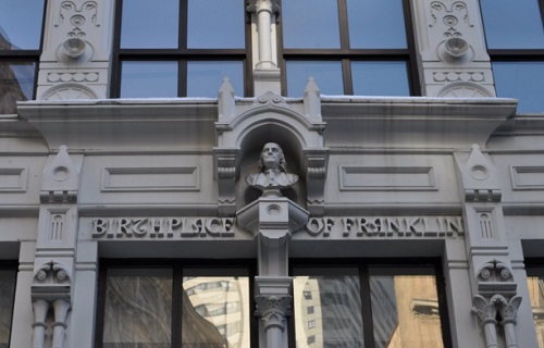 Birthplace of Franklin at 17 Milk Street, Boston.