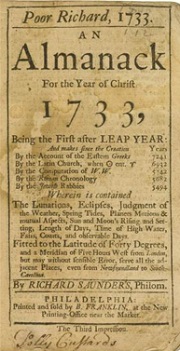 A 1733 edition of Poor Richard's Almanac