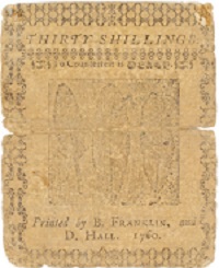 Currency printed by Franklin and Hall