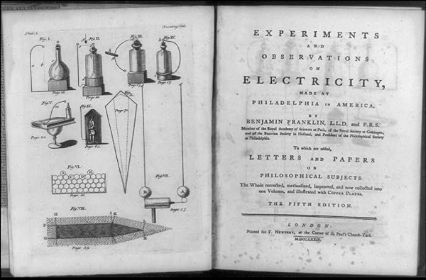 Diagrams of various electrical phenomena o Experiments and Observations on Electricity. Library of COngress