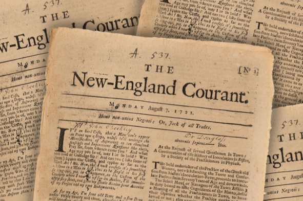 The New England Courant was founded in 1721 by James Franklin. It ceased publication in 1726.