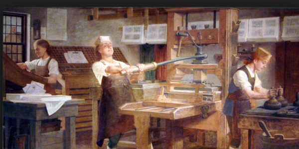 Printing Press. Charles Mills Murals, Benjamin Franklin Institute of Technolog