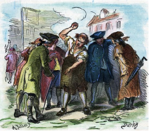 Denunciation of the Stamp Act. Woodcut by Darley