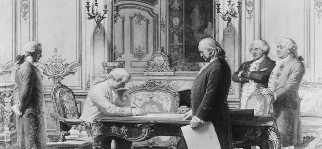 Treaty of Alliance with France signed on February 6, 1778 at the Hôtel de Crillon in Paris.